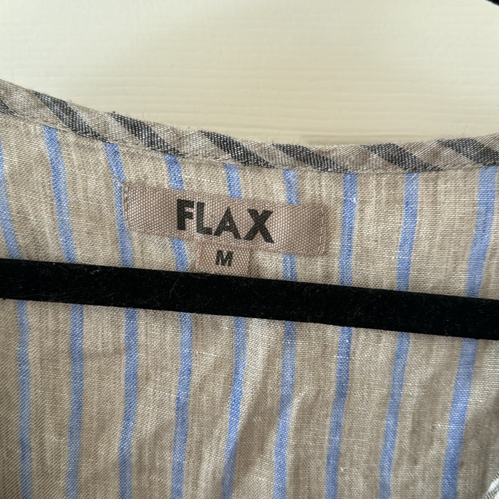 Flax Striped Patchwork Linen Button Front Blouse … - image 2